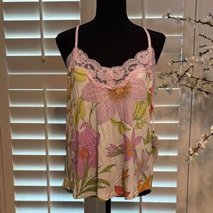PJ salvage lilac snow medium RNLDC2 Floral Lace Trim Camisole NWT